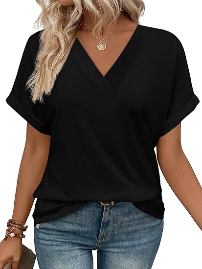 Womens Summer Tops Short Dolman Sleeve Shirts 2025 Fashion V Neck Outfits Clothes