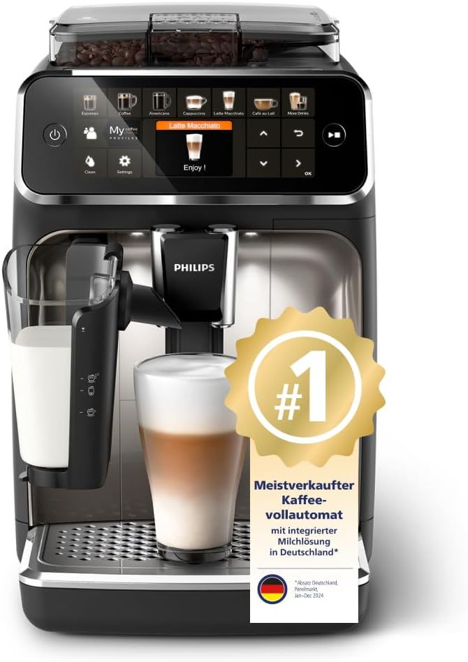 Serie 5400 Kaffeevollautomat EP5447/90 – LatteGo Milchsystem,12 Kaffeespezialitäten,Intuitives Display,4 Benutzerprofile,Chrom