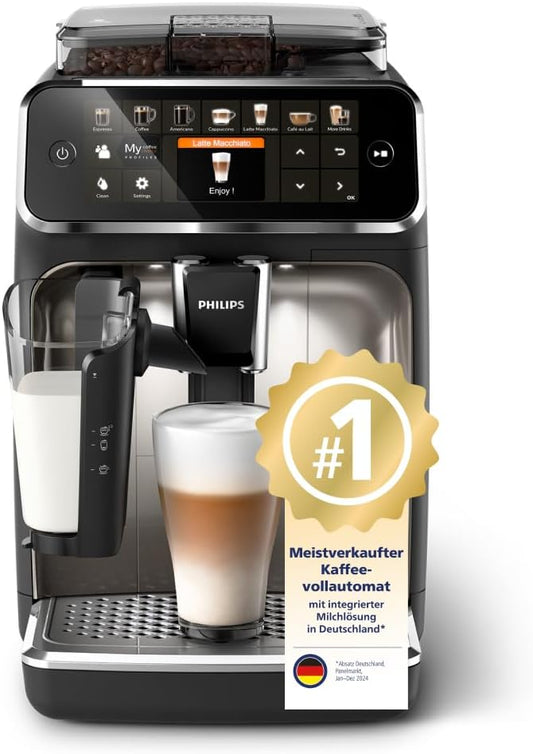 Serie 5400 Kaffeevollautomat EP5447/90 – LatteGo Milchsystem,12 Kaffeespezialitäten,Intuitives Display,4 Benutzerprofile,Chrom