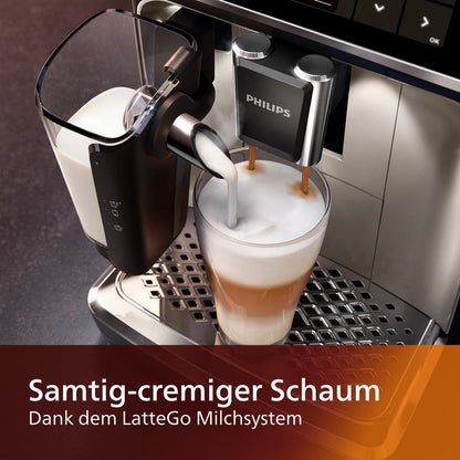 Serie 5400 Kaffeevollautomat EP5447/90 – LatteGo Milchsystem,12 Kaffeespezialitäten,Intuitives Display,4 Benutzerprofile,Chrom